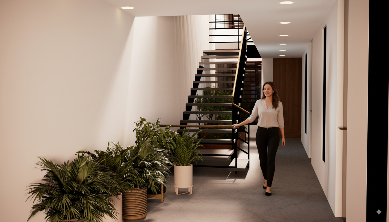 Escalera y acceso al edificio