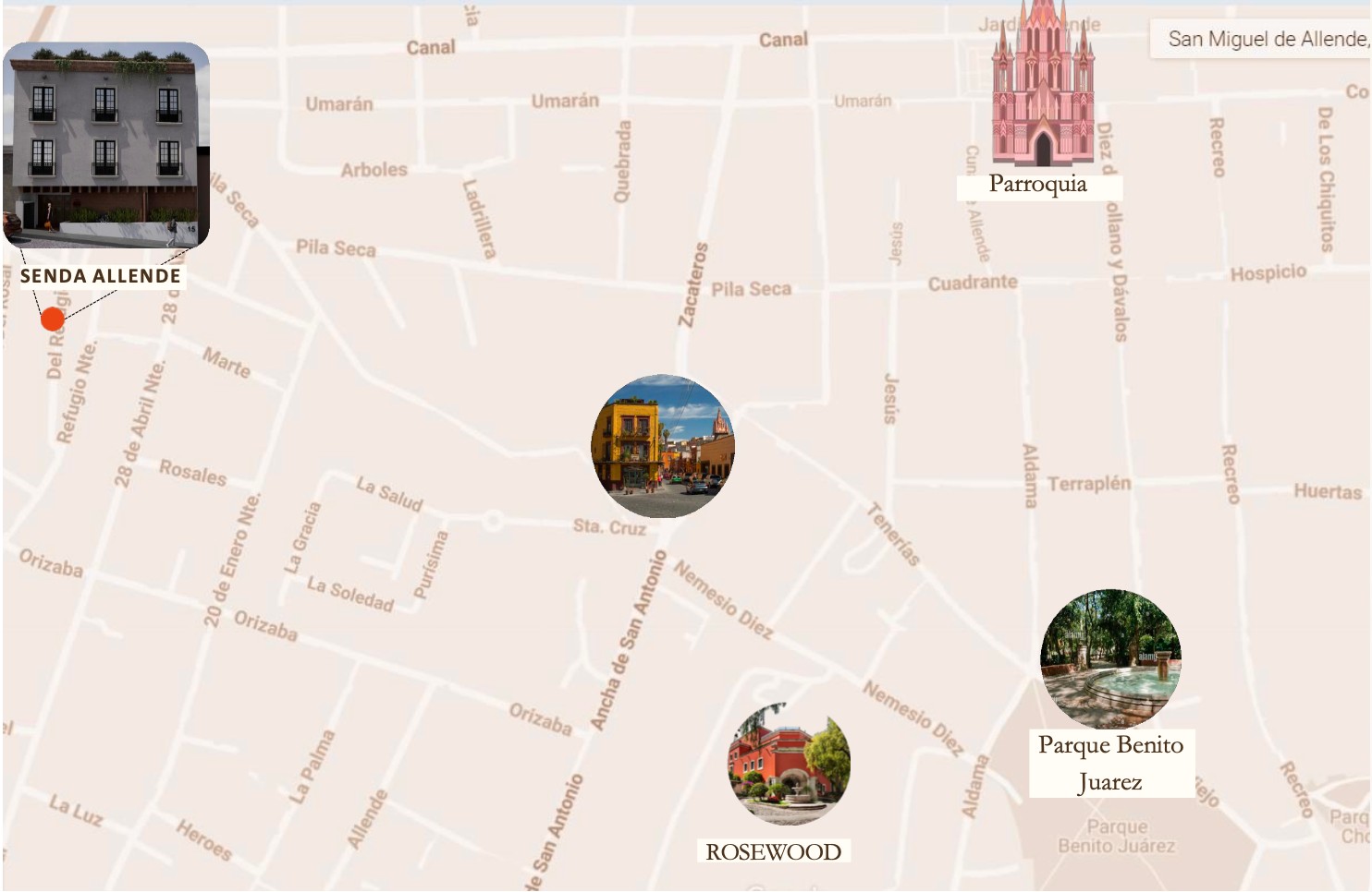 Mapa de ubicación Senda Allende — San Miguel de Allende